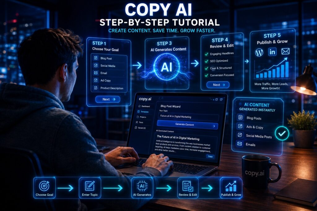 Step-by-step tutorial showing how to use Copy AI for creating blogs, marketing content, and AI-generated writing.