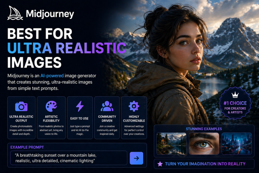 Midjourney (Best for Ultra Realistic Images  )