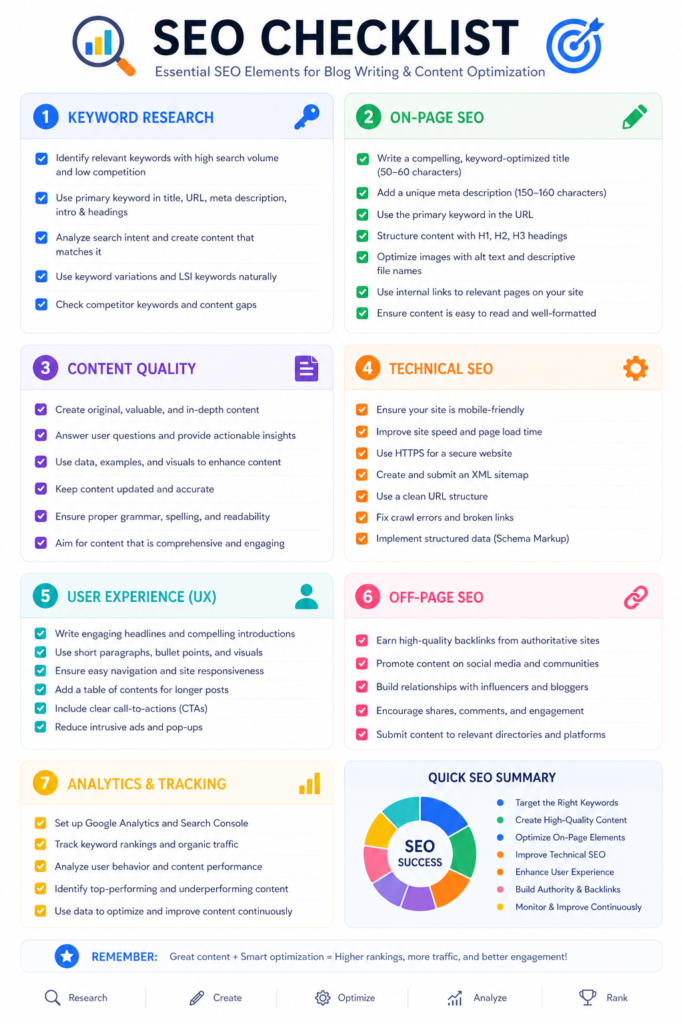 on page SEO checklist steps