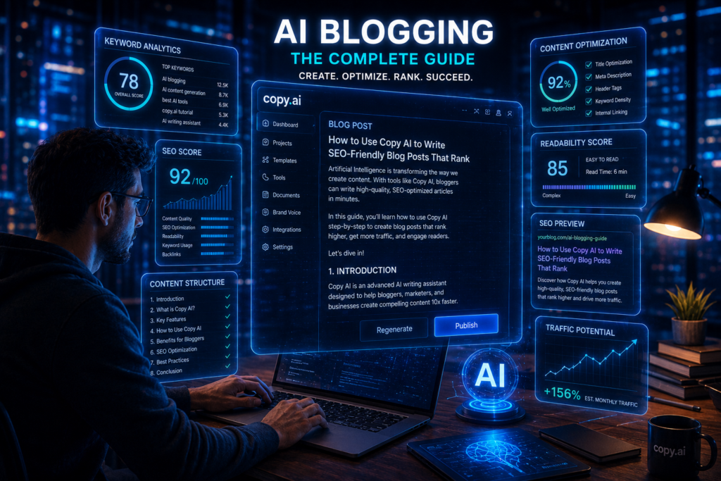 Complete guide showing how to write SEO-friendly blog posts using Copy AI and artificial intelligence content tools.