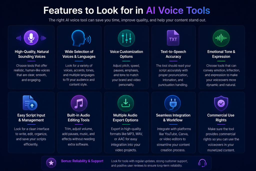 Important features of AI voice generator tools