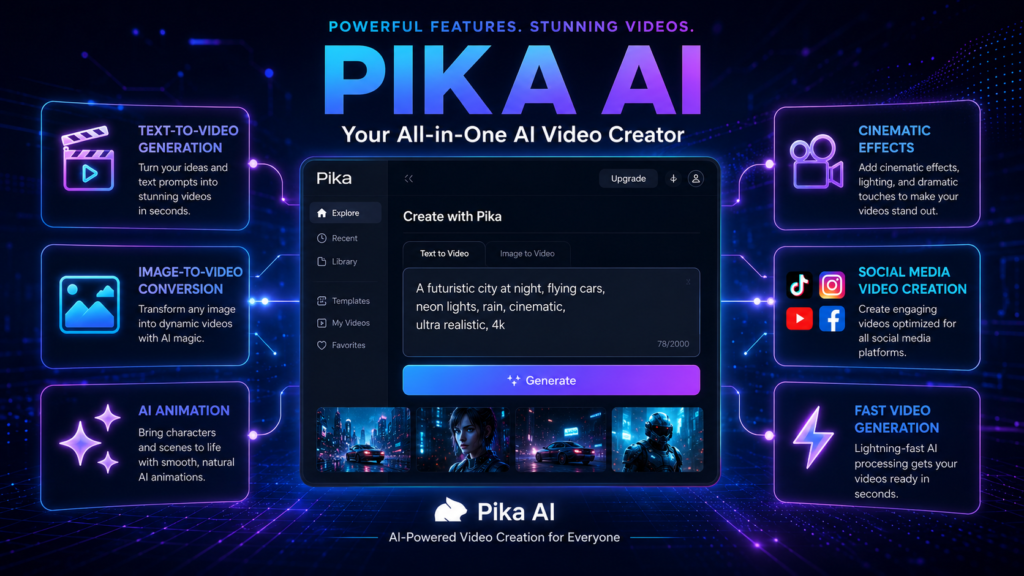 Pika AI features including text to video image to video and AI animation
