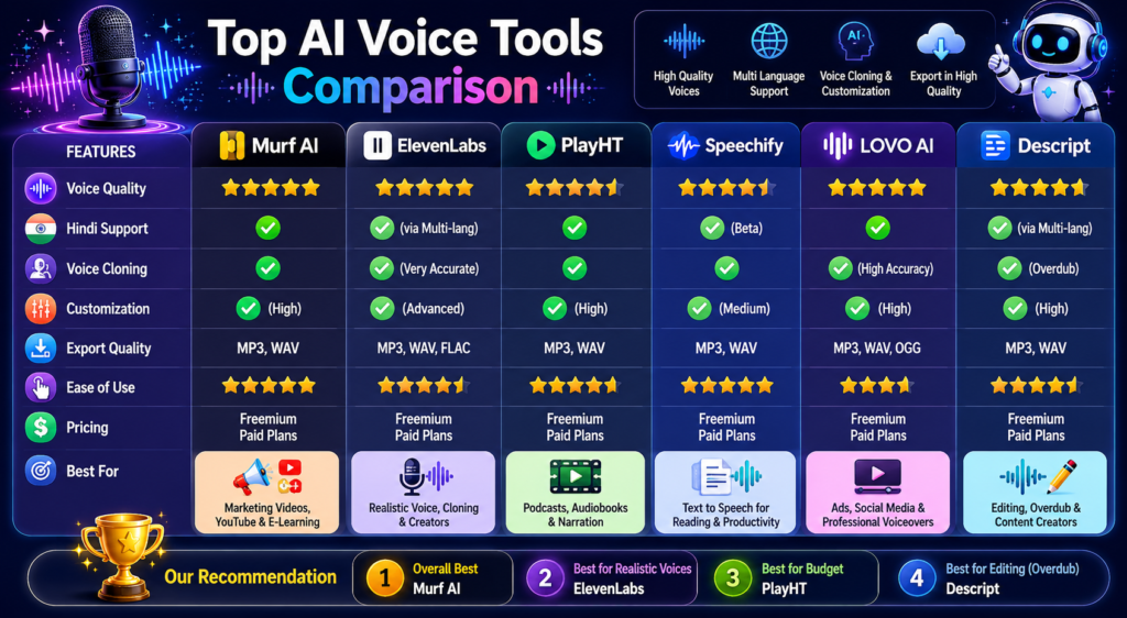 Best AI voice tools comparison 2026