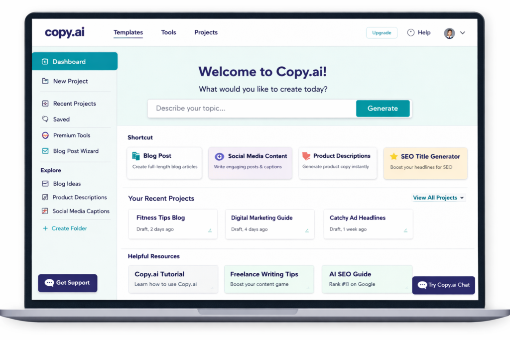 what is copy ai dashboard interface