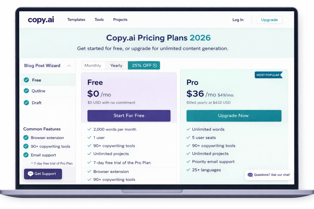 copy ai pricing plans 2026