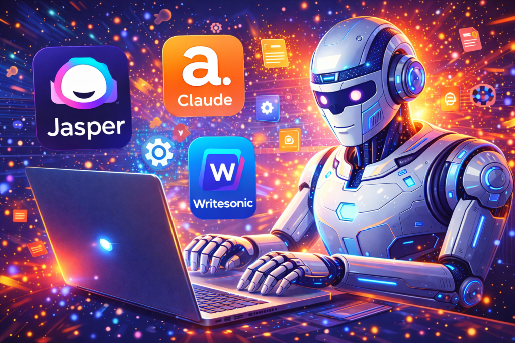 Best AI writing tools 2026 collage for content creation”.