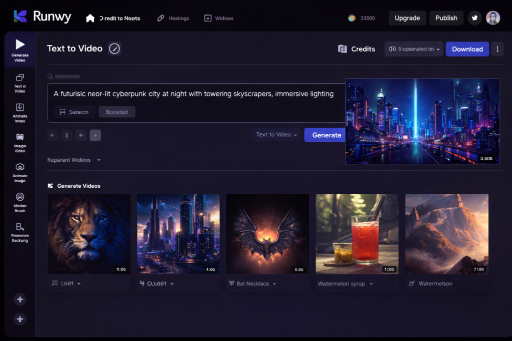 Runway ML AI video editor dashboard, Runway ML Dashboard