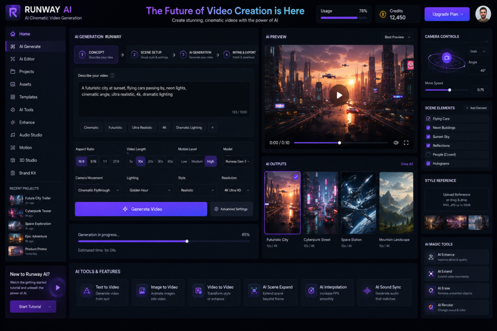 Runway AI cinematic video generation for YouTube creators