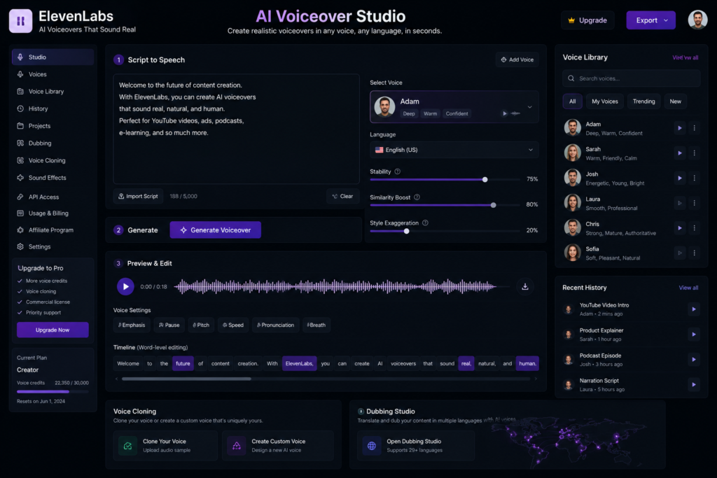 AI voiceover tool for faceless YouTube channels