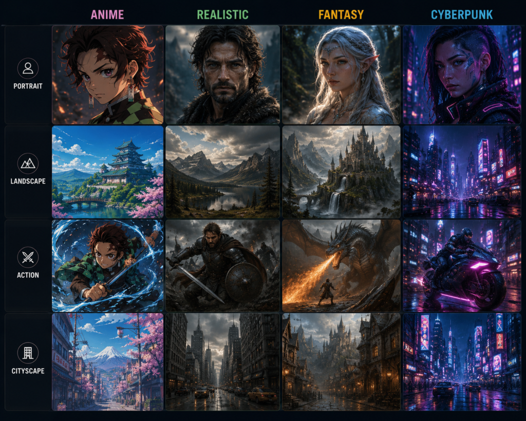 Different Midjourney AI art styles comparison