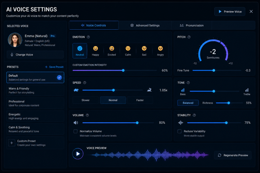 ElevenLabs AI voice customization settings