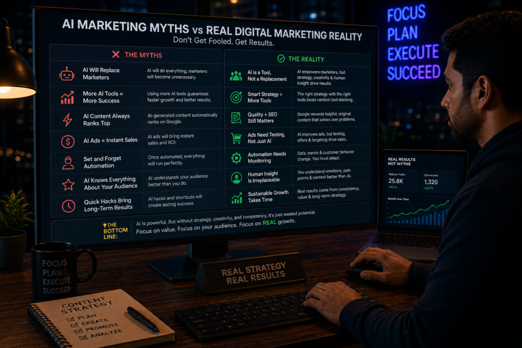 AI marketing myths versus real digital marketing reality