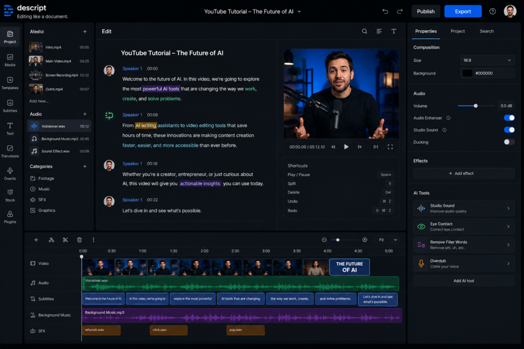 Descript AI video editing software