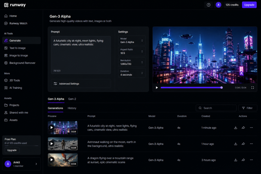 Runway ML AI video generator interface