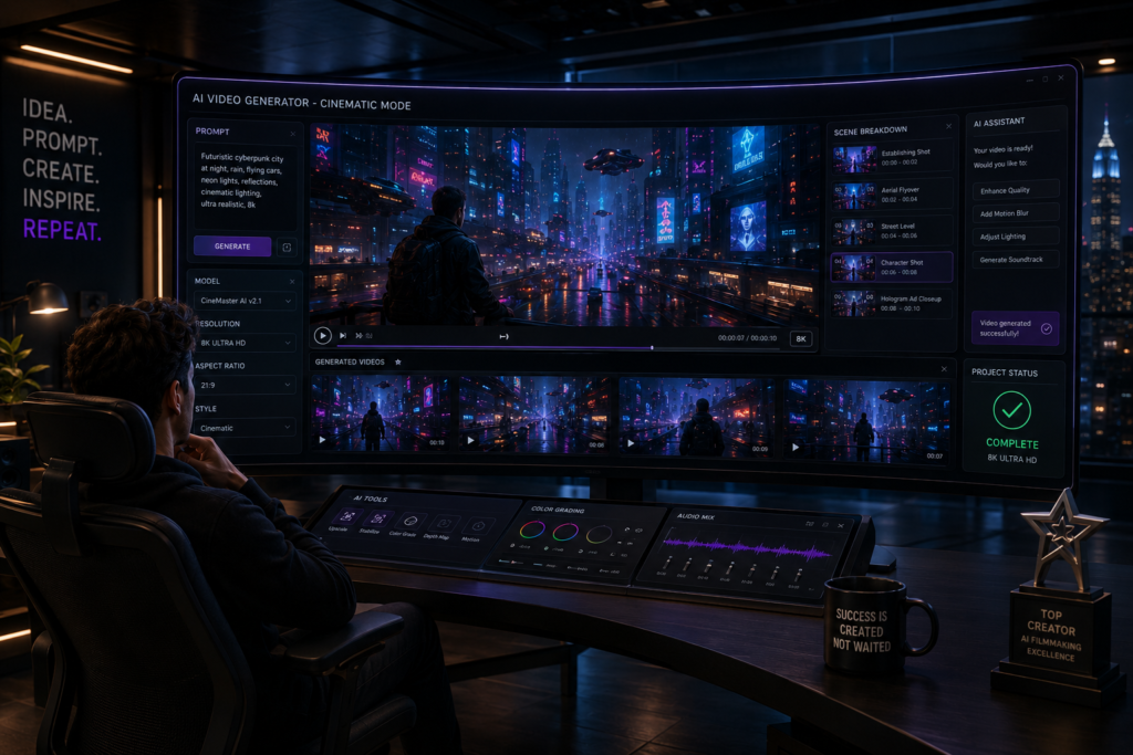 Content creator using Runway ML for cinematic AI videos