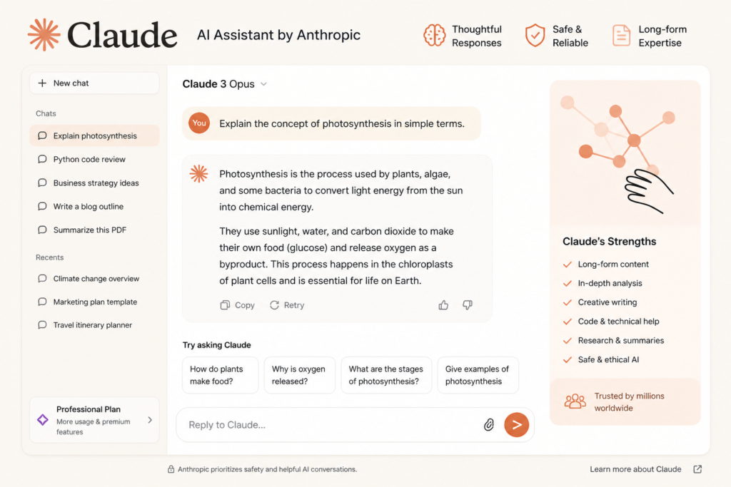 Claude AI long content writing interface