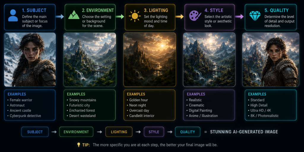 Step by step Midjourney prompt writing formula