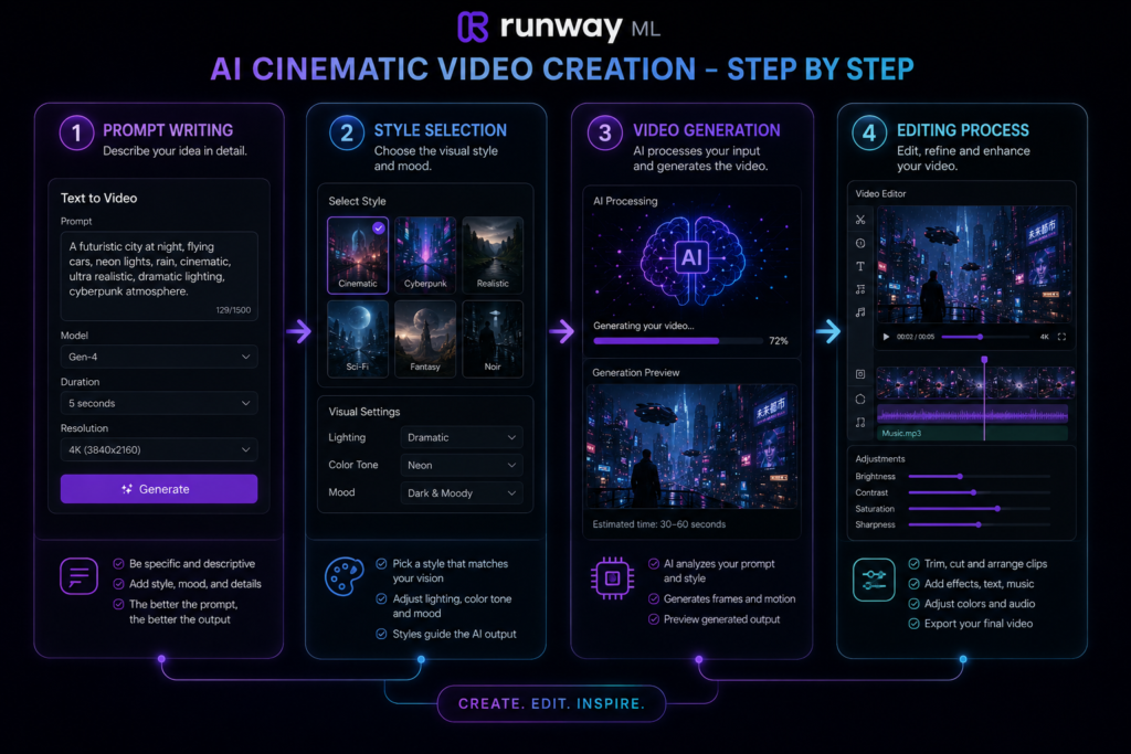 Runway ML cinematic AI video workflow steps