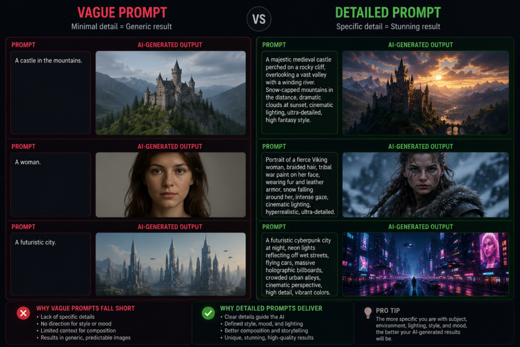 Difference between weak and detailed Midjourney prompts