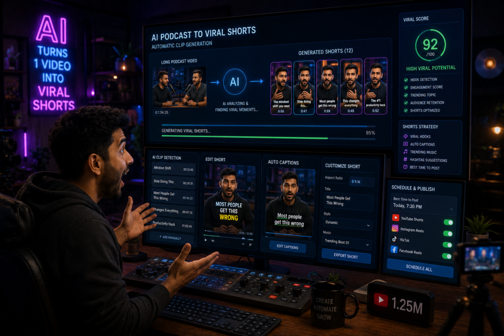 Opus Clip AI converting long videos into viral Shorts
