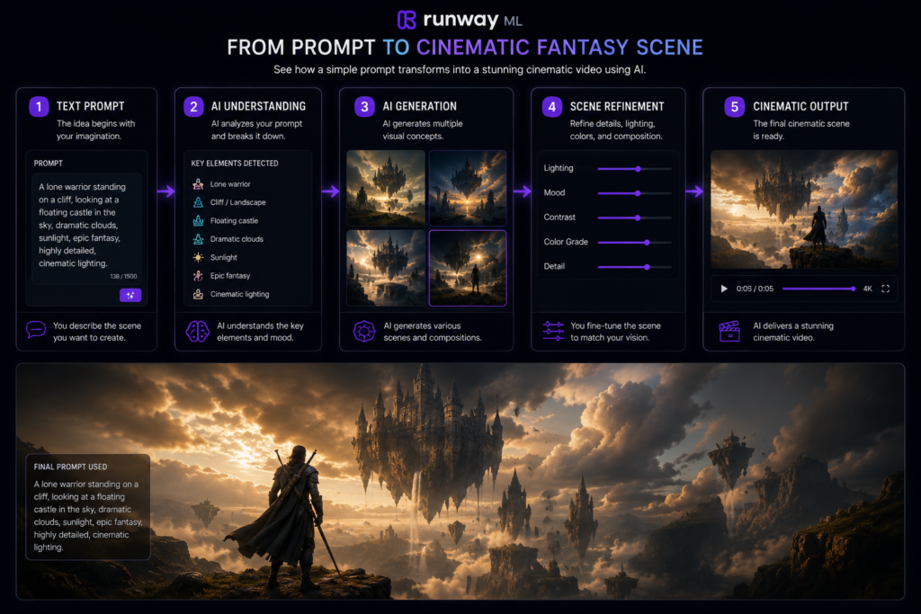 Runway ML text to cinematic video generation